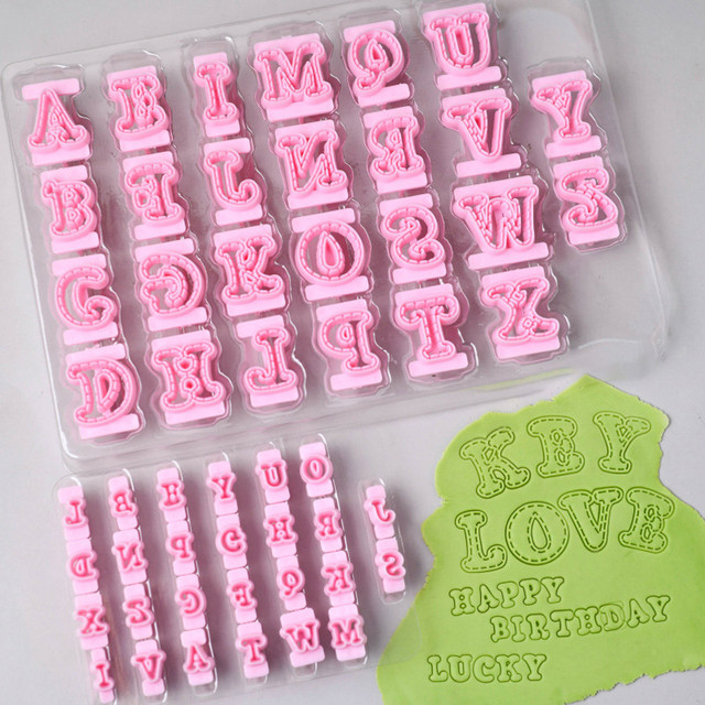 26pcs/set Alphabet Cake Molds Cakes Sugar Paste Letter Cookies Cutter Words  Press Stamp Baking Embossing